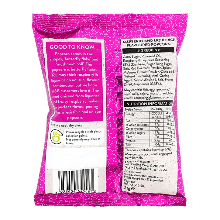 Holland & Barrett Popcorn Raspberry & Liquorice 21g